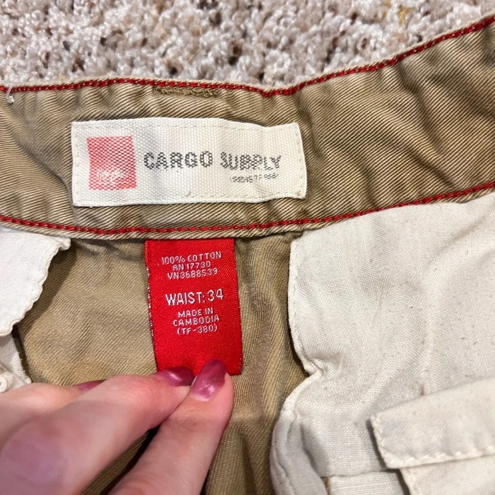 VINTAGE Mossimo Cargo Supply Shorts Mens 34 Khaki Tan Baggy Utility Skater Y2K
